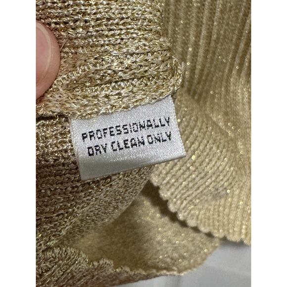 St John Basics Gold Metallic Knit Short Sleeve Scallop Mock Neck Sweater Sz S - Picture 7 of 7